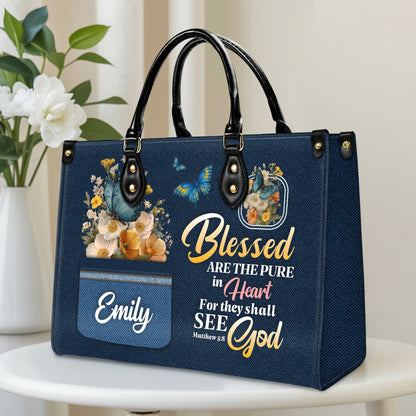 Blessed Are The Pure In Heart Matthew 5:8 Personalized Leather Handbag