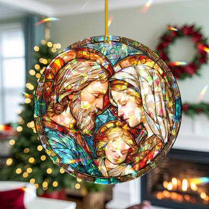 Stained Glass Holy Family Holographic Christmas Ornament | Religious Christian Keepsake | Nativity Decoration