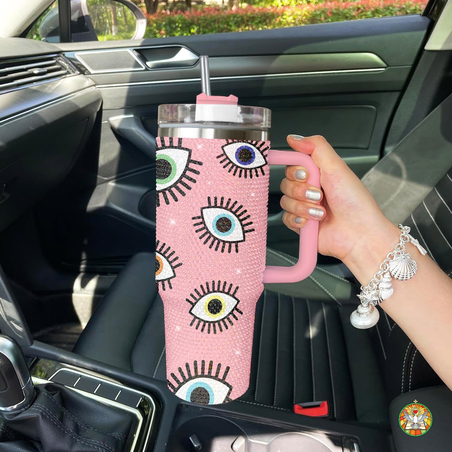Evil Eye Pink Bling Diamond Tumbler 40oz - Sparkling Protection Rhinestone Cup