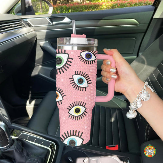 Evil Eye Pink Bling Diamond Tumbler 40oz - Sparkling Protection Rhinestone Cup
