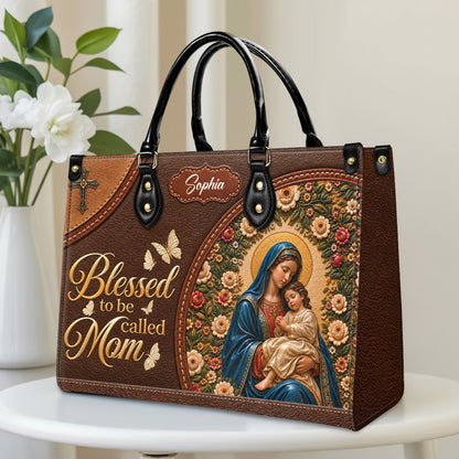 Personalized Blessed Mom Christian Handbag – Twill Faux Leather & PU Leather