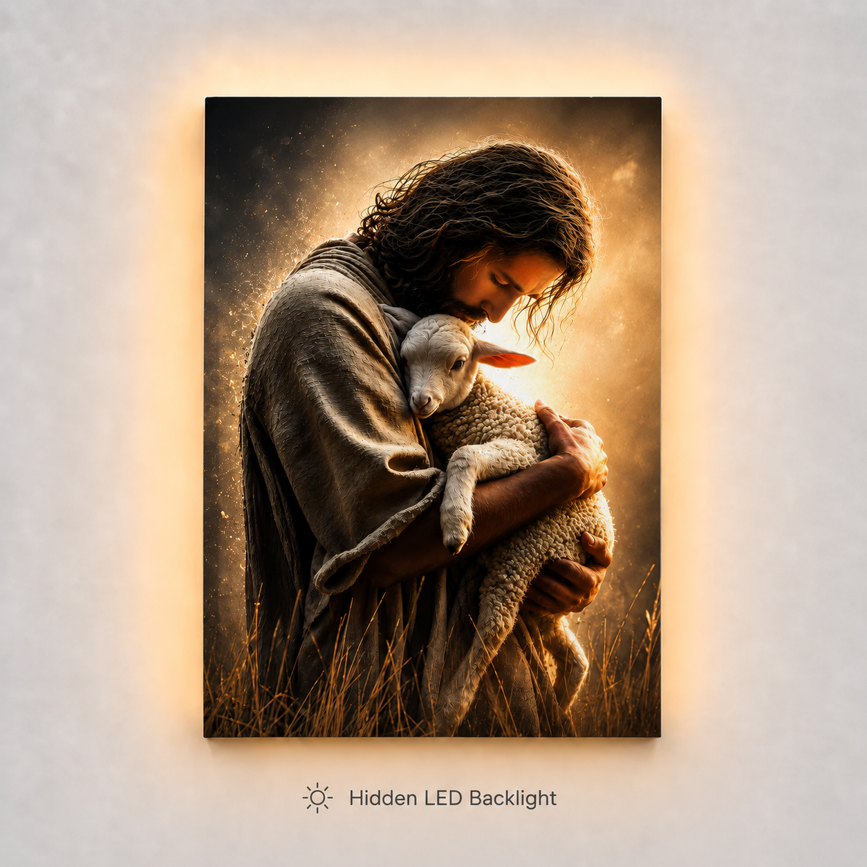 LED Jesus The Good Shepherd Canvas/Mica – Christian Wall Art with Hidden Backlight