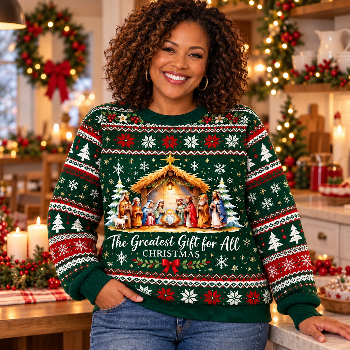 Greatest Gift For All - Christian Holiday Faith Sweater
