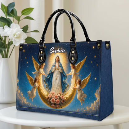 Personalized Virgin Mary Angel Moon Christian Handbag – Twill Faux Leather & PU Leather