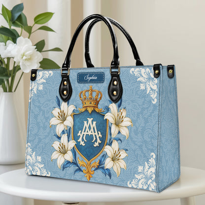 Ave Maria Crown Of Grace Personalized Leather Handbag