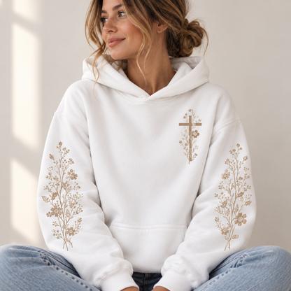 Floral Cross Christian Faith Hoodie – Unisex Religious Floral Sleeve Hoodie