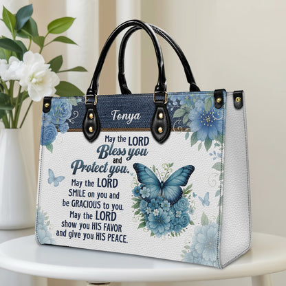 May The Lord Bless You Aaronic Blessing Numbers 6:24-26 Personalized Leather Handbag