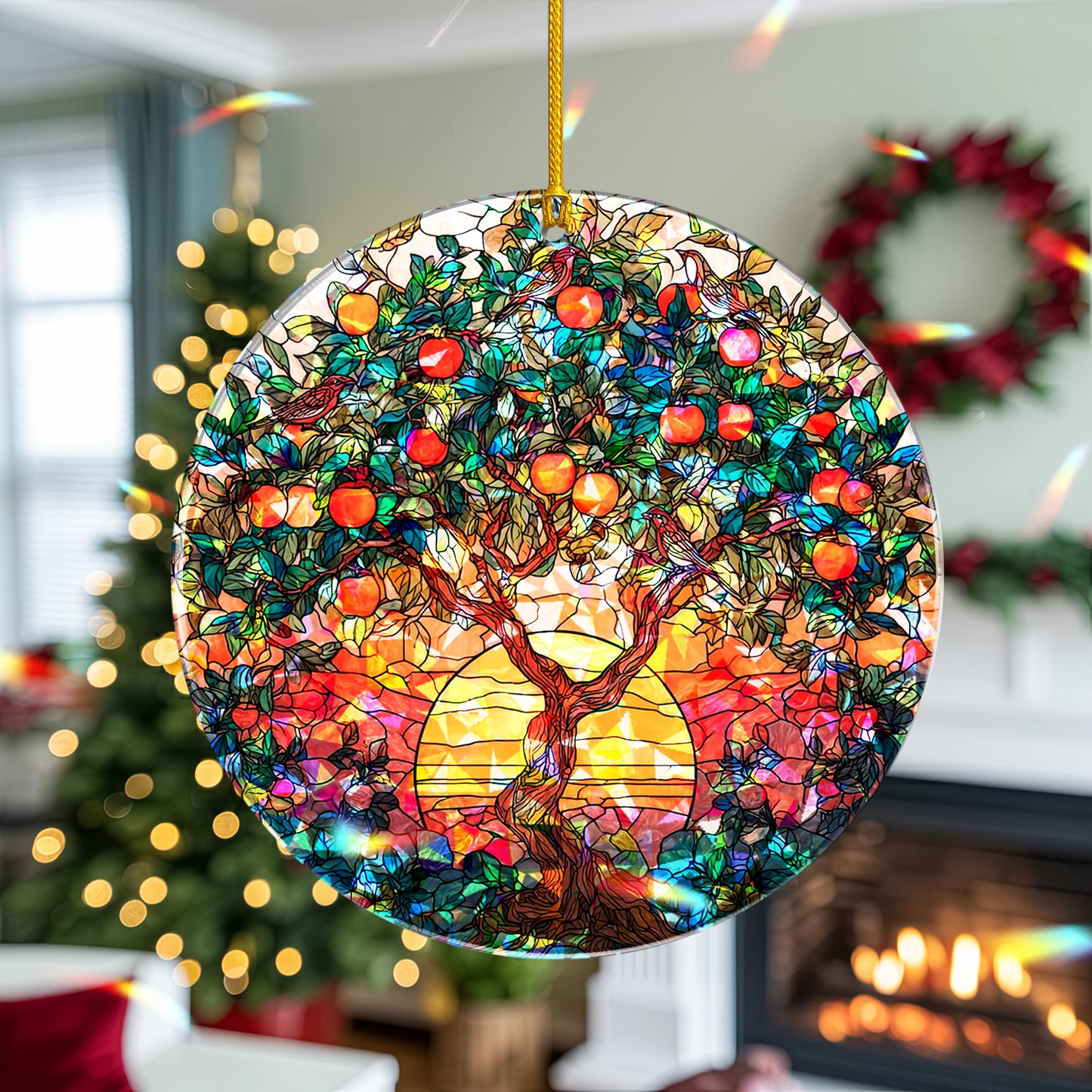 Tree of Life Stained Glass Holographic Christmas Ornament | Symbol of Family & Connection | Spiritual Keepsake Decoration