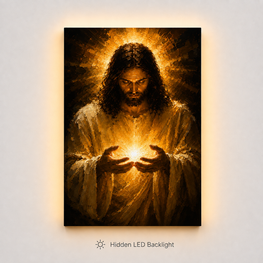LED Jesus Light of Hope Canvas/Mica – Christian Wall Art with Hidden Backlight