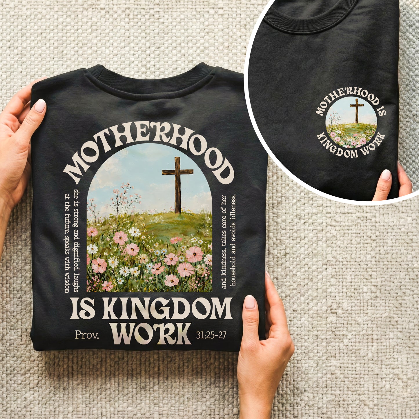 She Builds with Faith, Floral Cross Calling – Two Sides – She is Bless – Unisex Tshirt /Hoodie/Sweatshirt