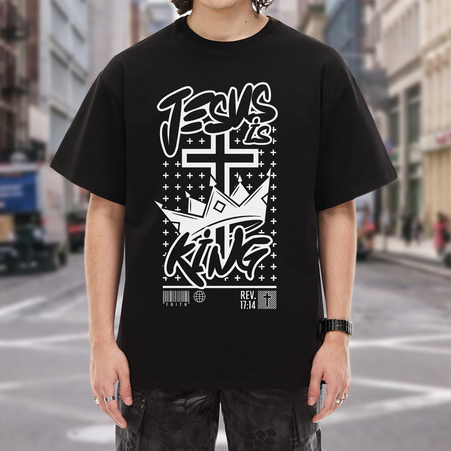 "Jesus is King" Crown Typography Christian T-Shirt | Faith Guided Life Apparel