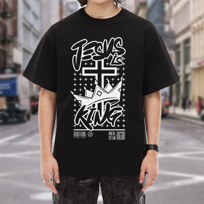 "Jesus is King" Crown Typography Christian T-Shirt | Faith Guided Life Apparel
