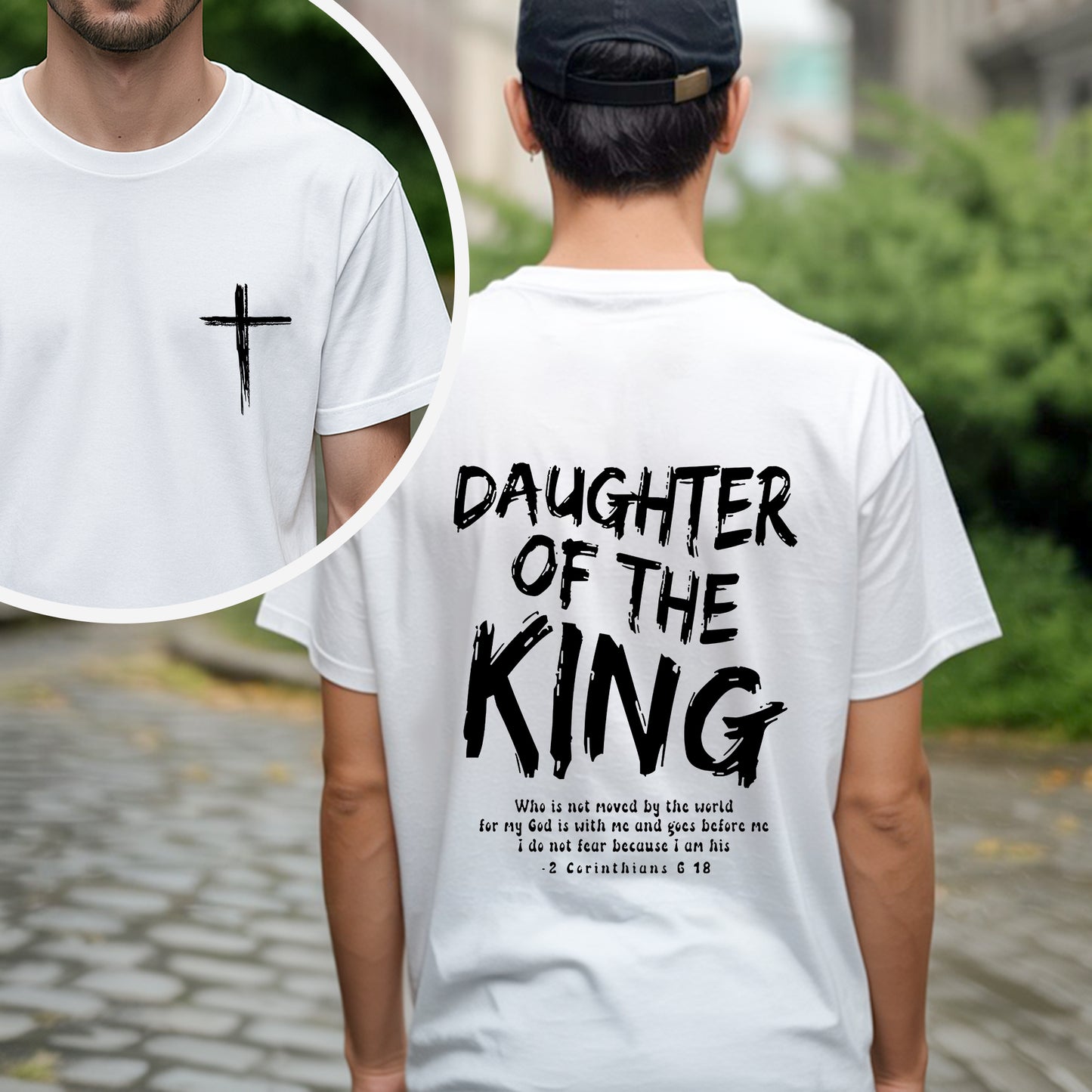Daughter of the King Christian T-Shirt with 2 Corinthians 6:18 | Faith Guided Life Apparel