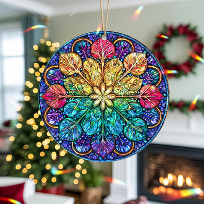 Stained Glass Mandala Holographic Christmas Ornament | Kaleidoscope of Color | Spiritual Harmony Keepsake