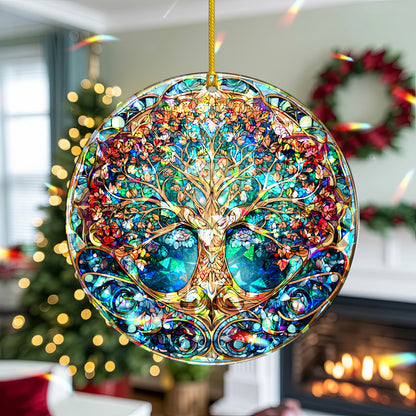 Tree of Life Stained Glass Holographic Christmas Ornament | Symbol of Family & Connection | Spiritual Keepsake Decoration