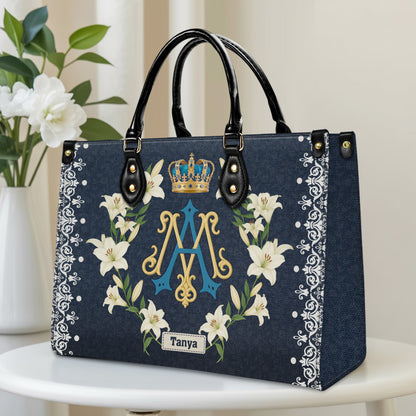 Ave Maria Royal Crown Monogram Personalized Leather Handbag
