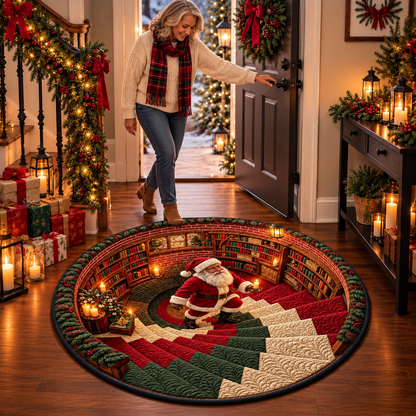 Santa Christmas Library Quilted Round Mat