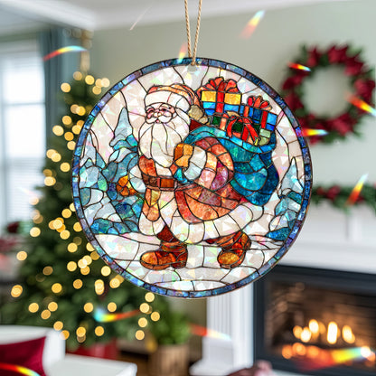Stained Glass Santa Claus Holographic Christmas Ornament | Festive Holiday Keepsake | Jolly St. Nick Tree Decoration