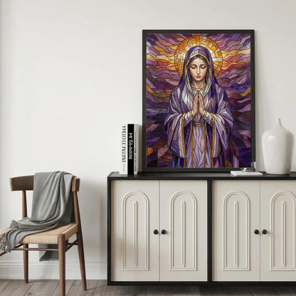 Jesus/ Virgin Mary Prayer Stained Glass Christian Wall Art Poster/Canvas