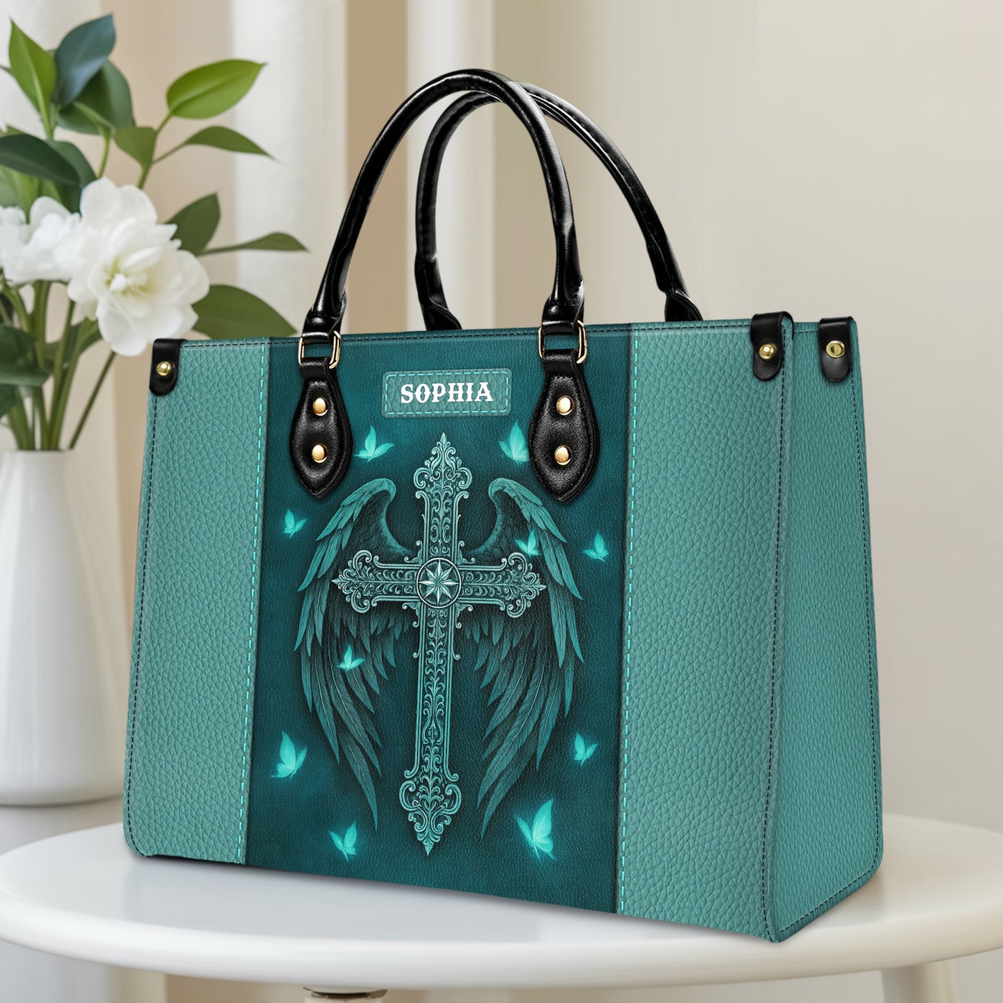 Guardian Angel Wings Cross Personalized Leather Handbag