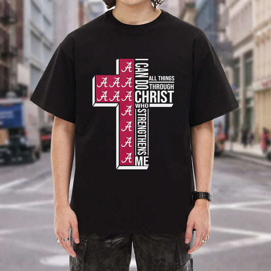 Alabama Cross I Can Do All Things Through Christ T-Shirt - Crimson Tide Faith Declaration