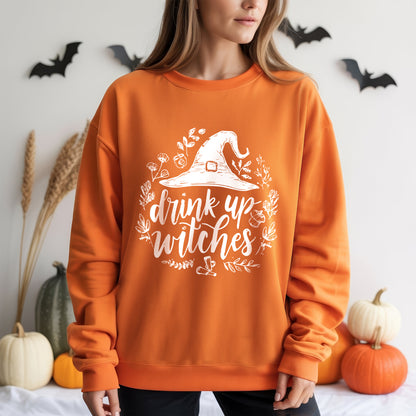 Drink Up Witches Halloween Party T-Shirt Witch Hat Botanical Spooky Season Drinking Tee