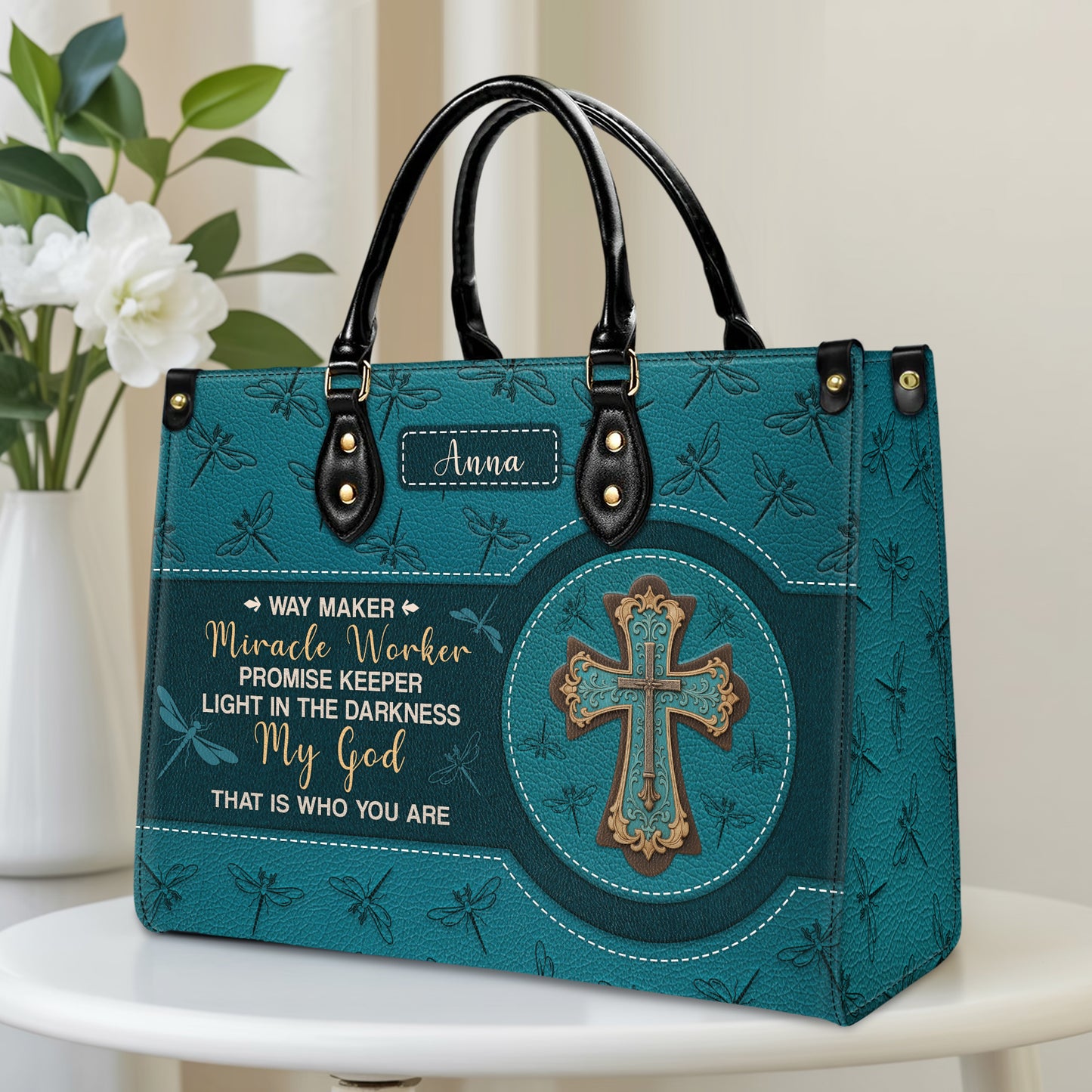 Way Maker Miracle Worker Promise Keeper Personalized Leather Handbag