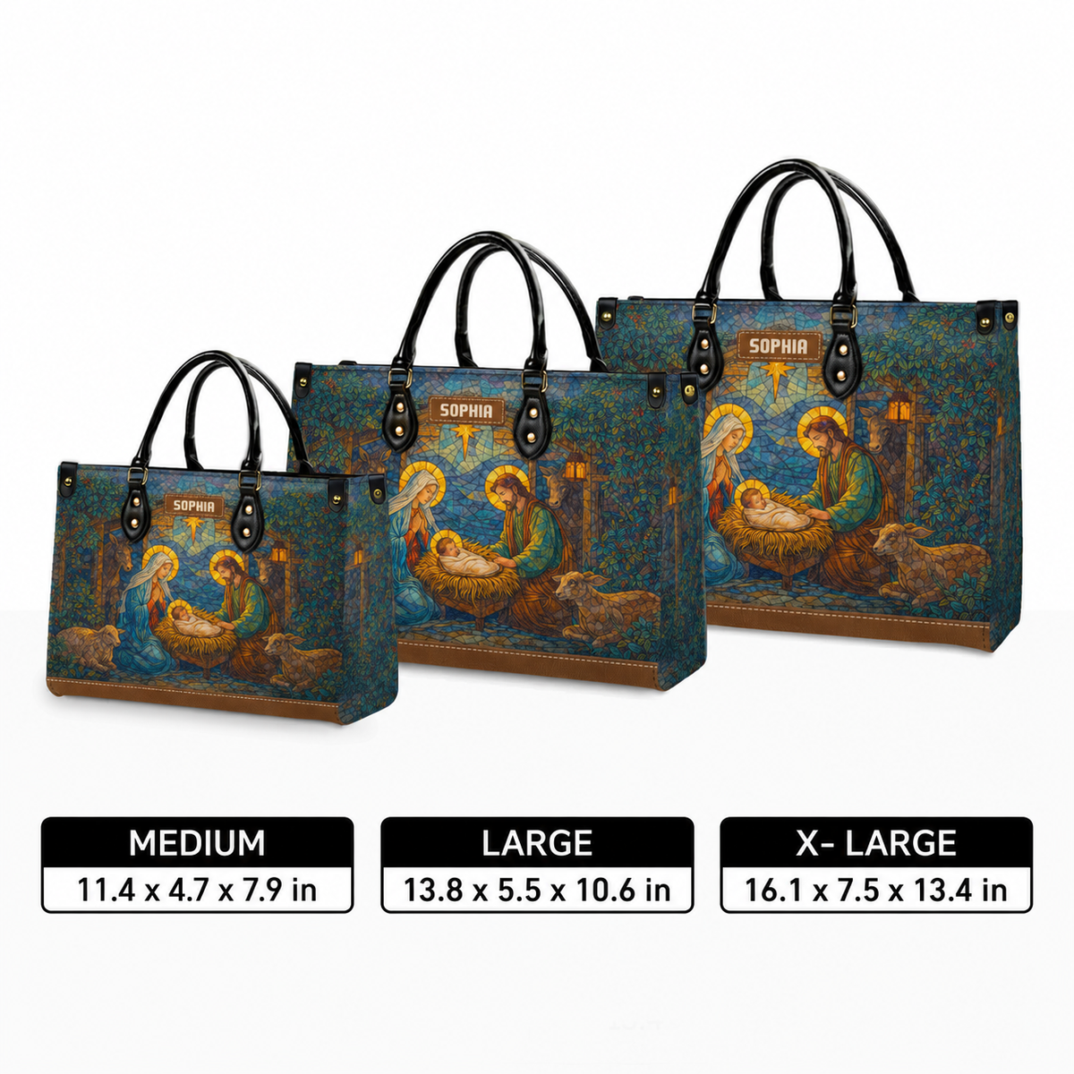 Personalized Stained Glass Nativity Christian Handbag – Twill Faux Leather & PU Leather