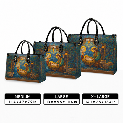 Personalized Stained Glass Nativity Christian Handbag – Twill Faux Leather & PU Leather