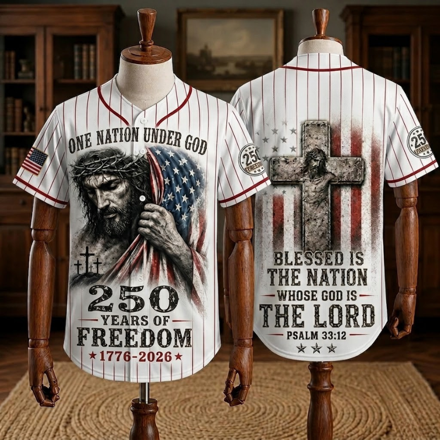 Christian Patriotic Baseball Jersey – America 250 Years Anniversary