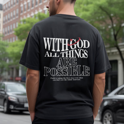 "With God All Things Are Possible" Unisex Christian T-Shirt Two Sides | Matthew 19:26 Faith Declaration Tee | Faith Guided Life Apparel