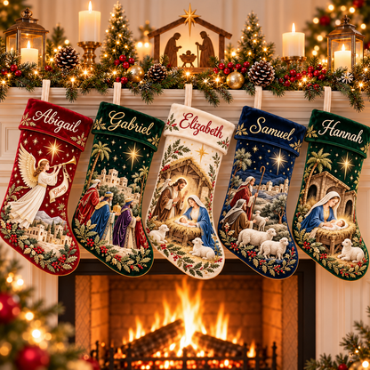 Personalized Christian Nativity Christmas Stocking – Custom Name Holy Family & Three Wise Men Stocking, Religious Christmas Decor & Family Gift