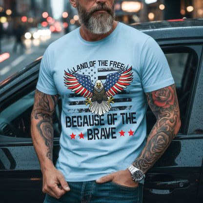 Land of the Free Because of the Brave Patriotic USA Eagle Tshirt