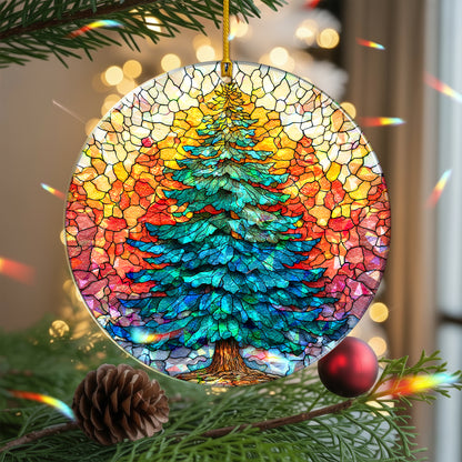 Stained Glass Christmas Tree Holographic Ornament | Festive Holiday Keepsake | Winter Glow Decoration