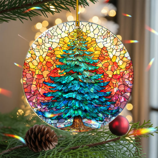 Stained Glass Christmas Tree Holographic Ornament | Festive Holiday Keepsake | Winter Glow Decoration