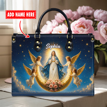 Personalized Virgin Mary Angel Moon Christian Handbag – Twill Faux Leather & PU Leather