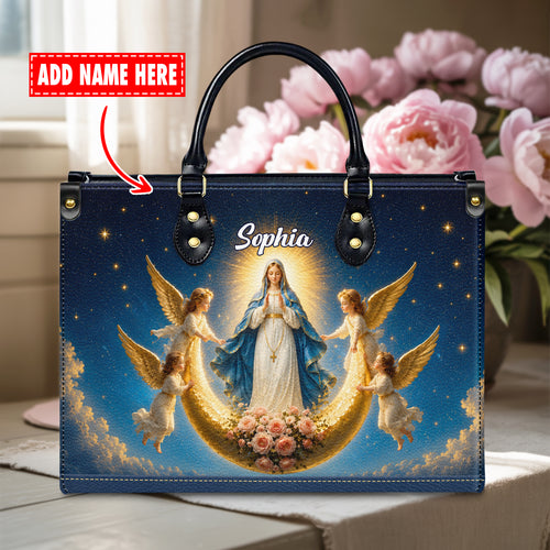 Personalized Virgin Mary Angel Moon Christian Handbag – Twill Faux Leather & PU Leather