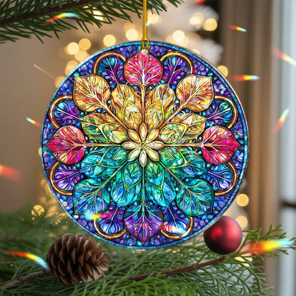 Stained Glass Mandala Holographic Christmas Ornament | Kaleidoscope of Color | Spiritual Harmony Keepsake