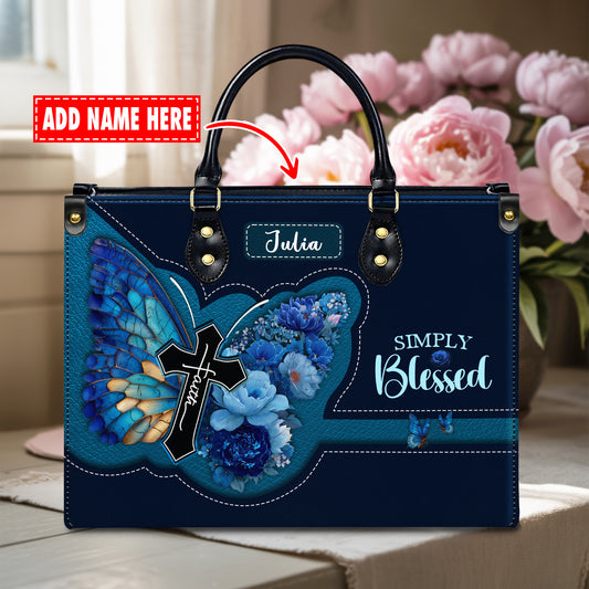 Simply Blessed Butterfly Cross Jesus Personalized Leather Handbag