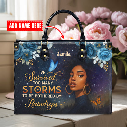 I've Survived Too Many Storms Resilient Warrior Personalized Leather Handbag Empowering Women