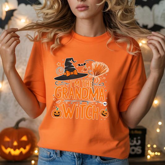 I'm The Grandma Witch Halloween T-Shirt Funny Grandmother Pumpkin Spooky Season Tee