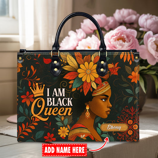 I Am Black Queen African Heritage Personalized Leather Handbag