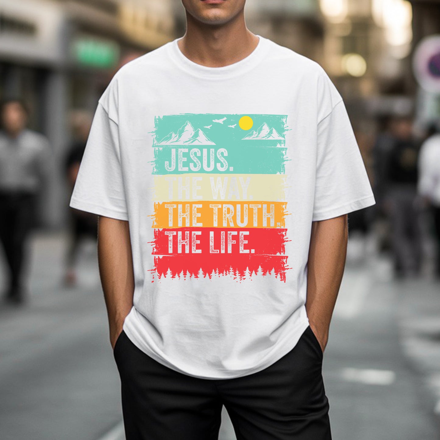 Jesus The Way The Truth The Life Vintage Sunset Christian T-Shirt John 14:6 Faith Tee