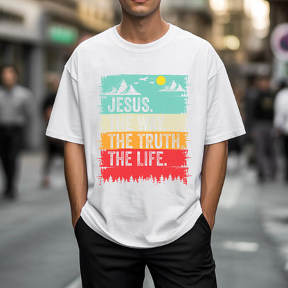 Jesus The Way The Truth The Life Vintage Sunset Christian T-Shirt John 14:6 Faith Tee