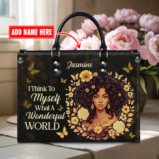 I Think To Myself What A Wonderful World Black Beauty Personalized Leather Handbag