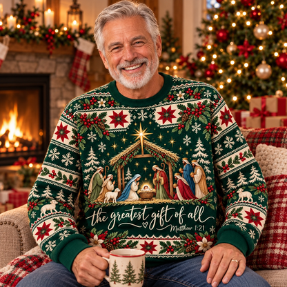 The Greatest Gift Nativity Christmas - Christian Holiday Faith Sweater