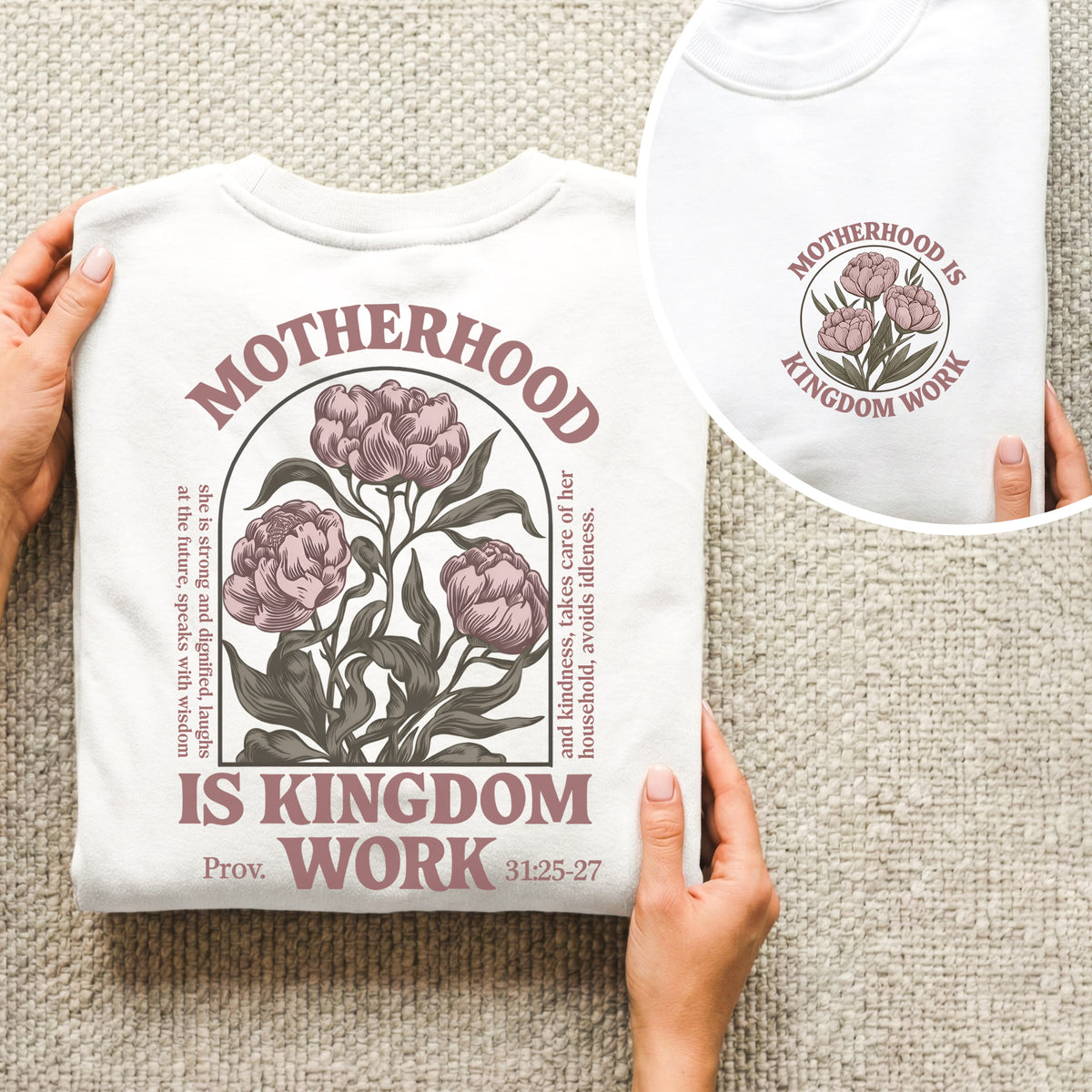 Floral Motherhood is Kingdom Work with Bible Verse – Two Sides – She is Bless – Unisex Tshirt /Hoodie/Sweatshirt