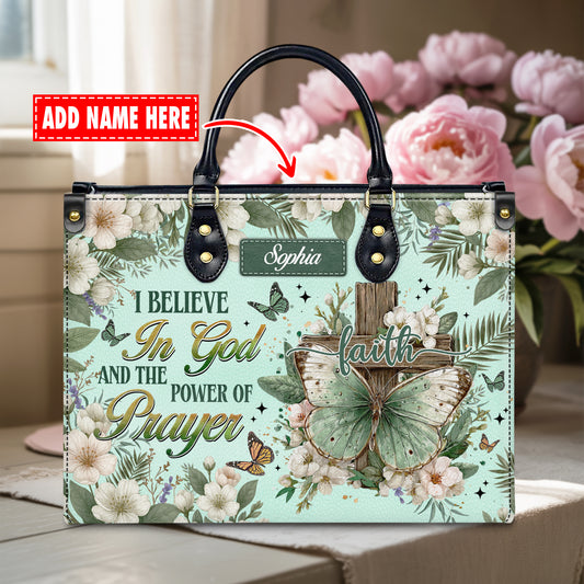 I Believe In God And The Power Of Prayer Personalized Leather Handbag