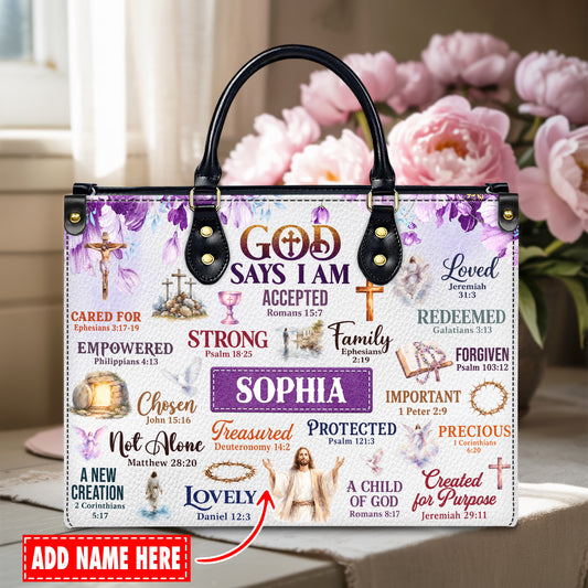 Personalized God Says I Am Christian Handbag – Twill Faux Leather & PU Leather