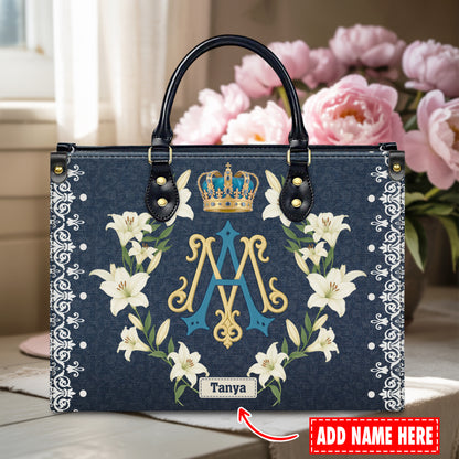 Ave Maria Royal Crown Monogram Personalized Leather Handbag